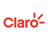 A green background with red letters that say claro.