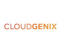 A green background with orange letters that say cloudgenix.