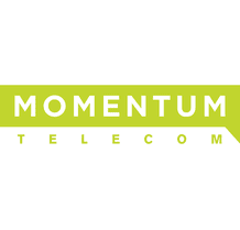 A green and white logo of momentum telecom