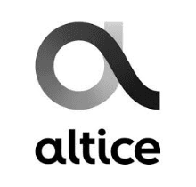 A black and white logo of the company altice.
