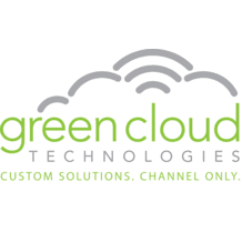 A green cloud logo with the words " custom solutions, channel only ".