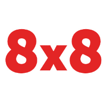 A red 8 x 8 sticker with the number eight.