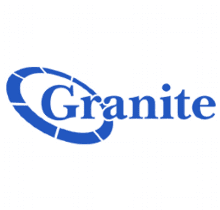 A blue and white logo of granite