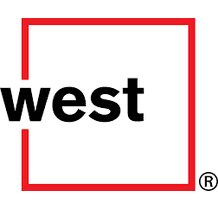 A red and white logo for west.