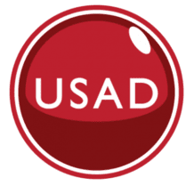 A red button with the word " usaid " in it.