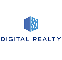 A blue and white logo of digital realty