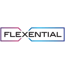 A white background with the word flexential written in black.