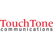 A red and white logo of touchtone communications.
